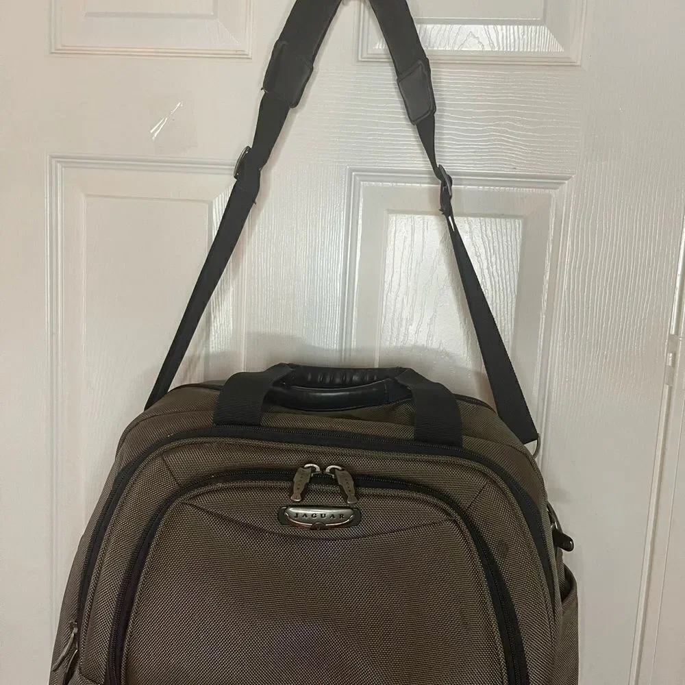 Jaguar Heavy duty Brown & Black fabric Medium duffle bag silver tone hardwares